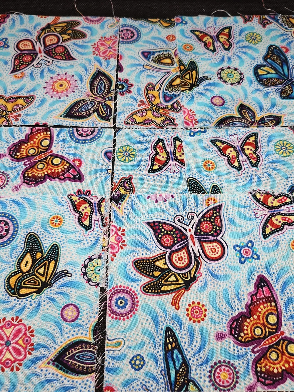Light Blue Butterfly Print Quilting Fabric Squares 4.75 Onches 9 Pcs